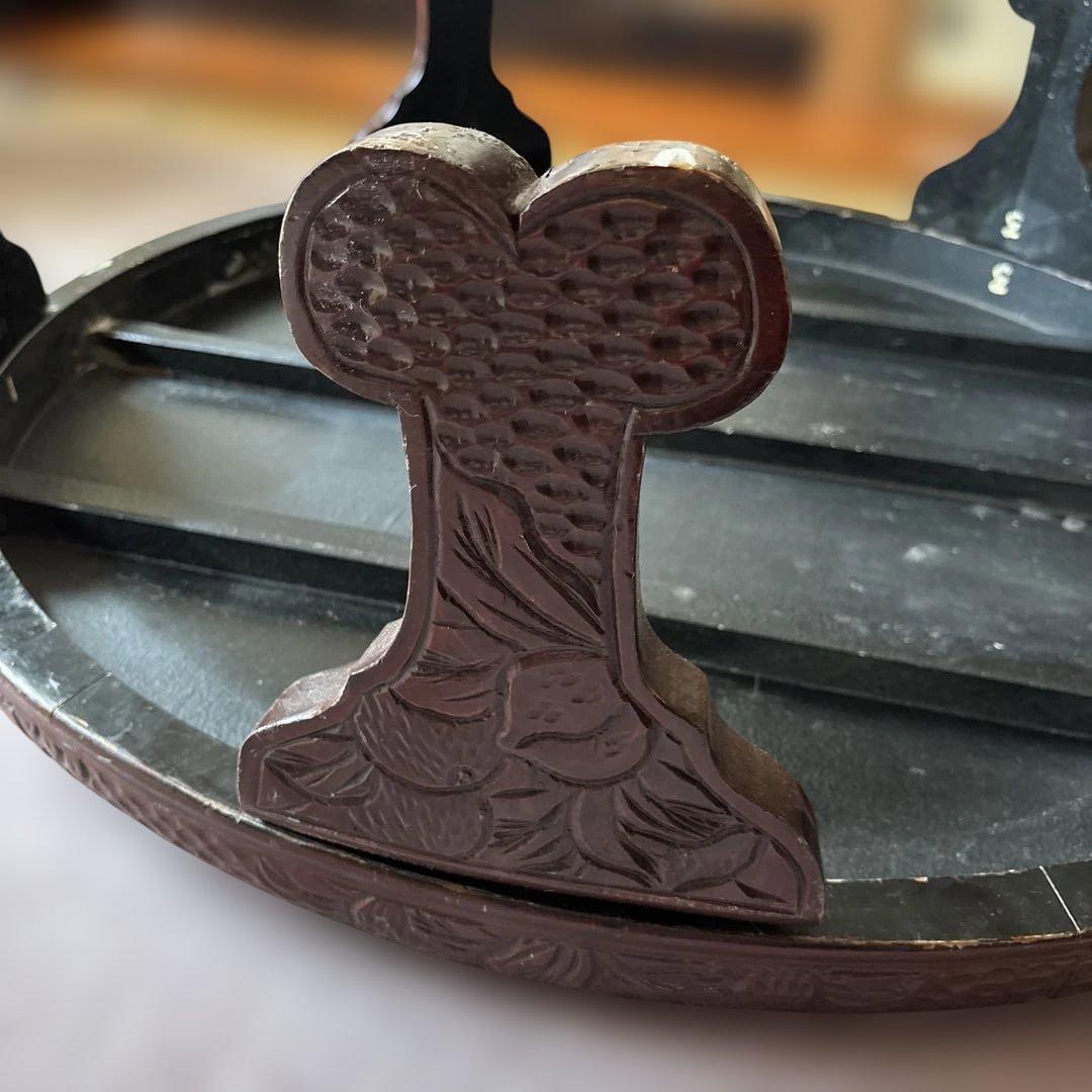 中国骨董 唐家具 レトロ 装飾彫り 円卓 座卓 ちゃぶ台 ローテーブル