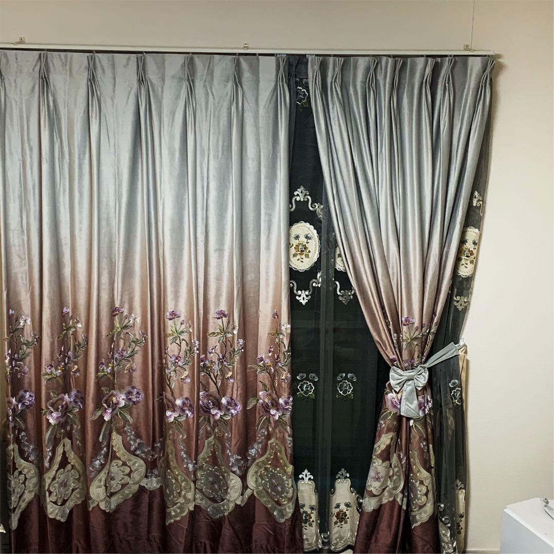 カーテン 4枚いり セット フック付き カーテン レースカーテン 遮光カーテン