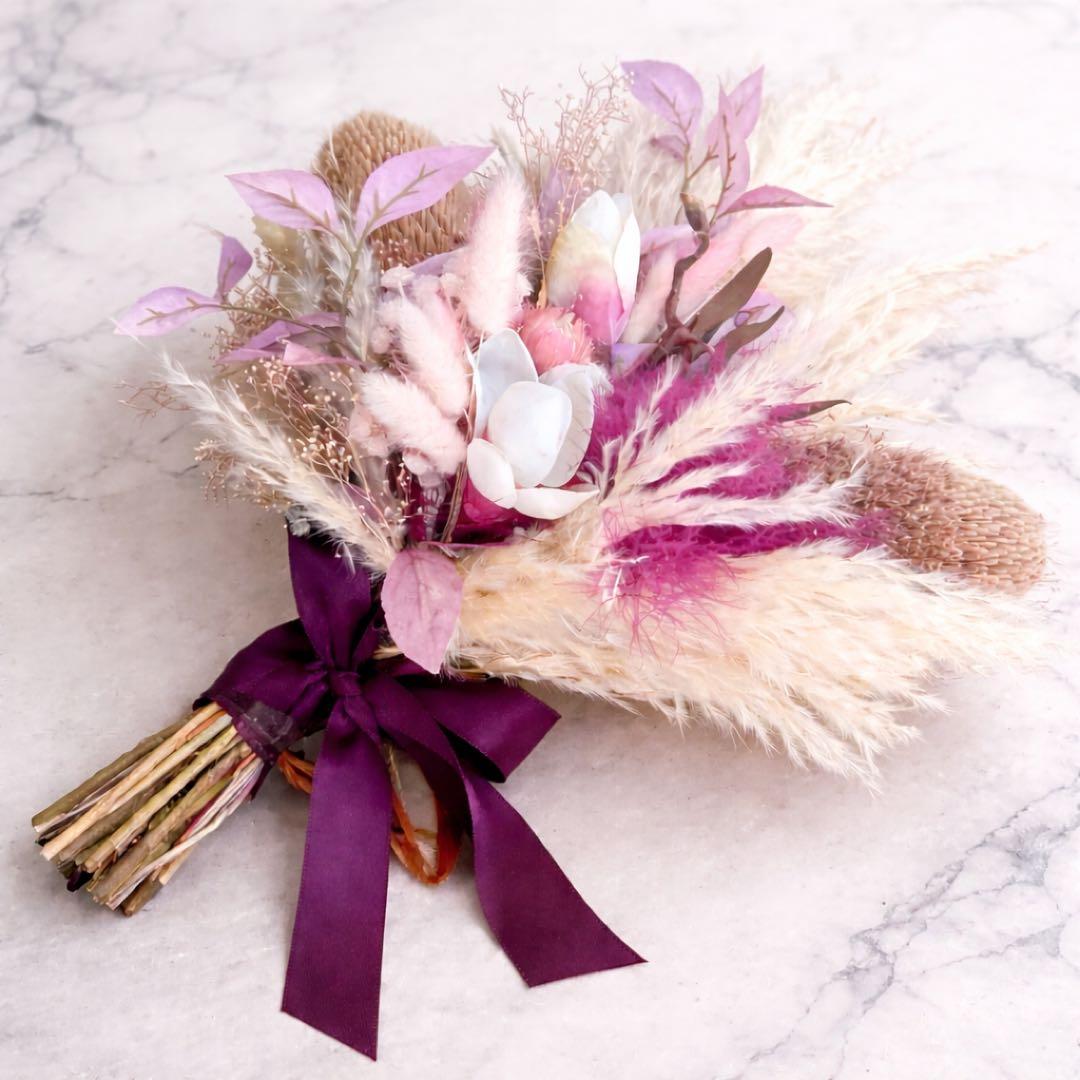 オーダーメイドドライフラワーブーケ パープル ホワイト