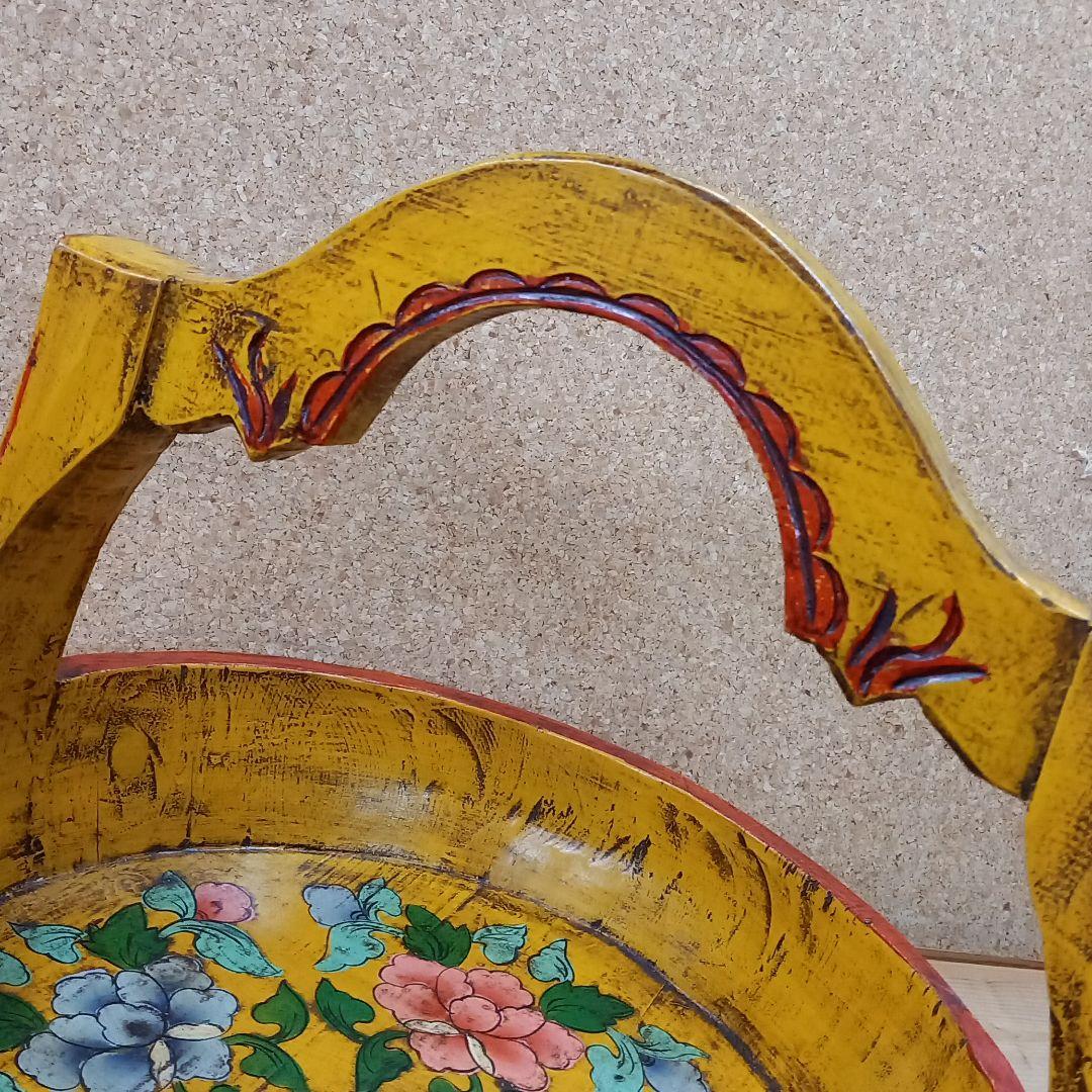 アンティーク　木製　手桶　黄色