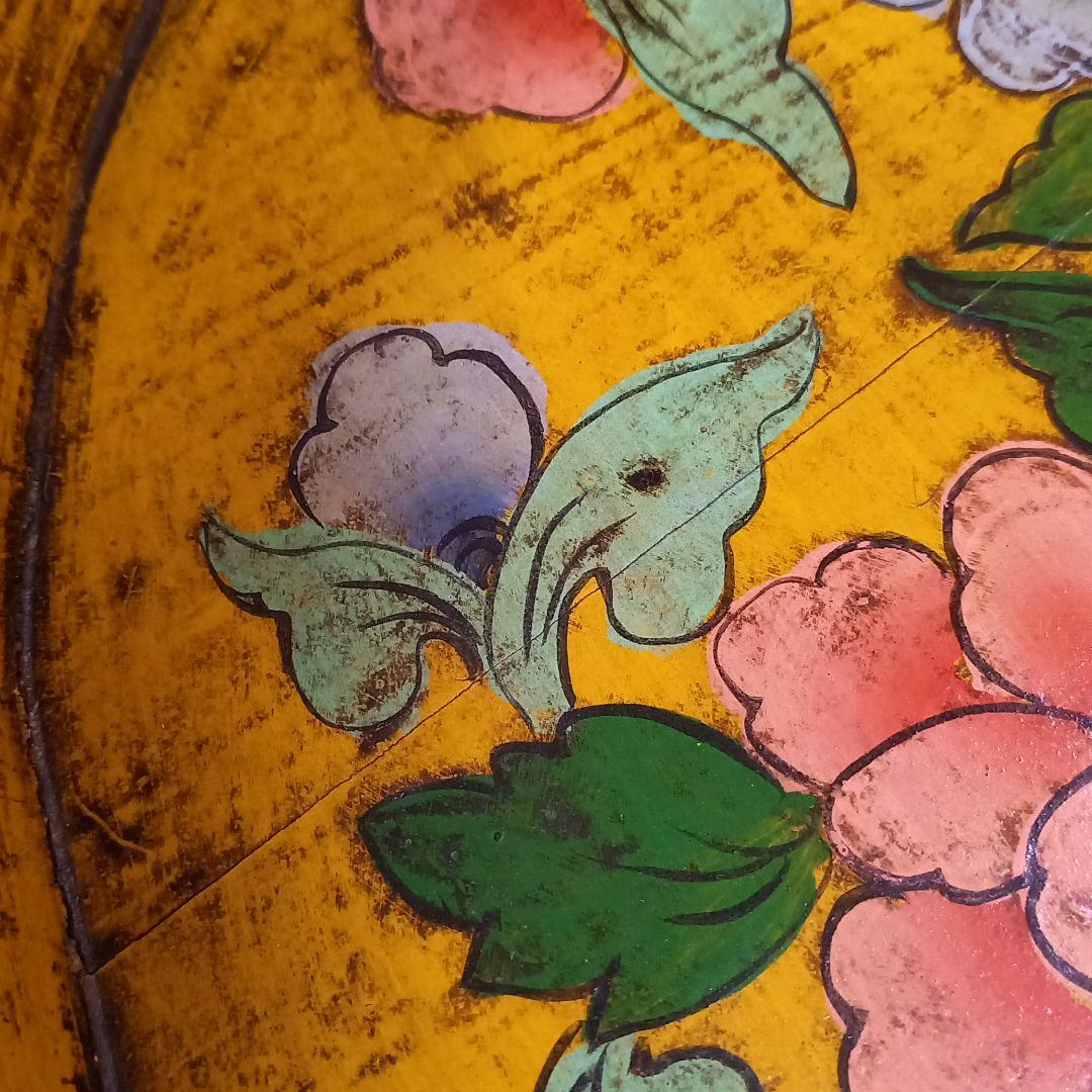 アンティーク　木製　手桶　黄色