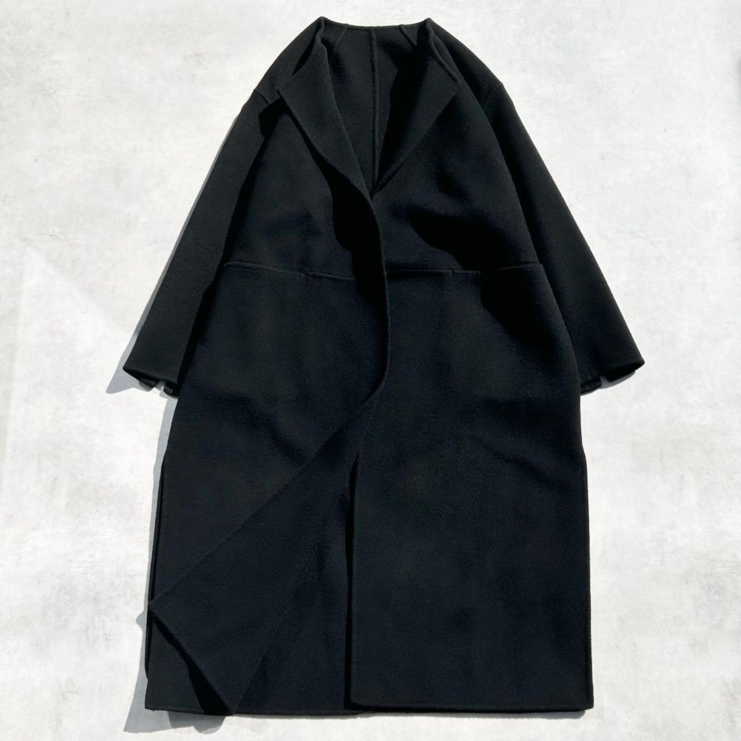 ドゥーズィエムクラス　victorianリバーロングノーカラーコート ブラック