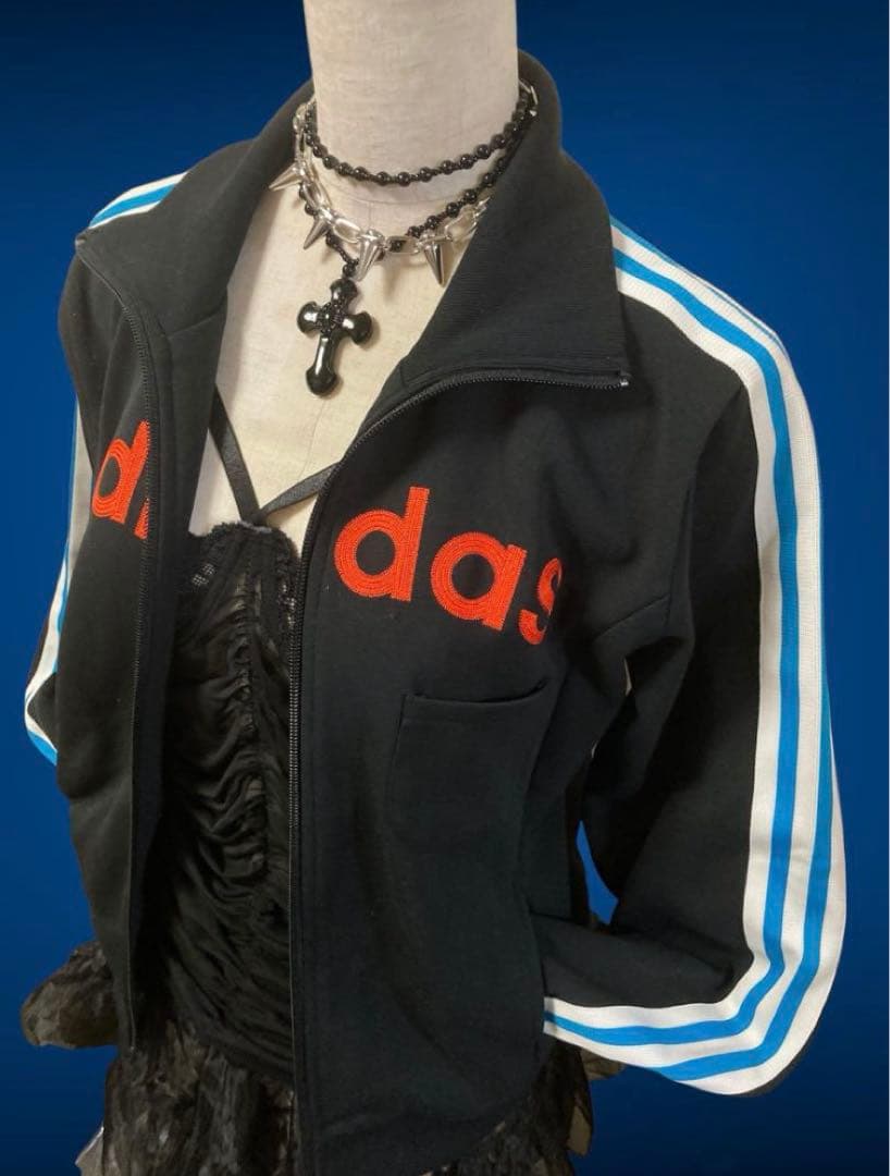レアデザインadidas3本線刺繍トラックジャケットy2kフェアリーグランジ古着