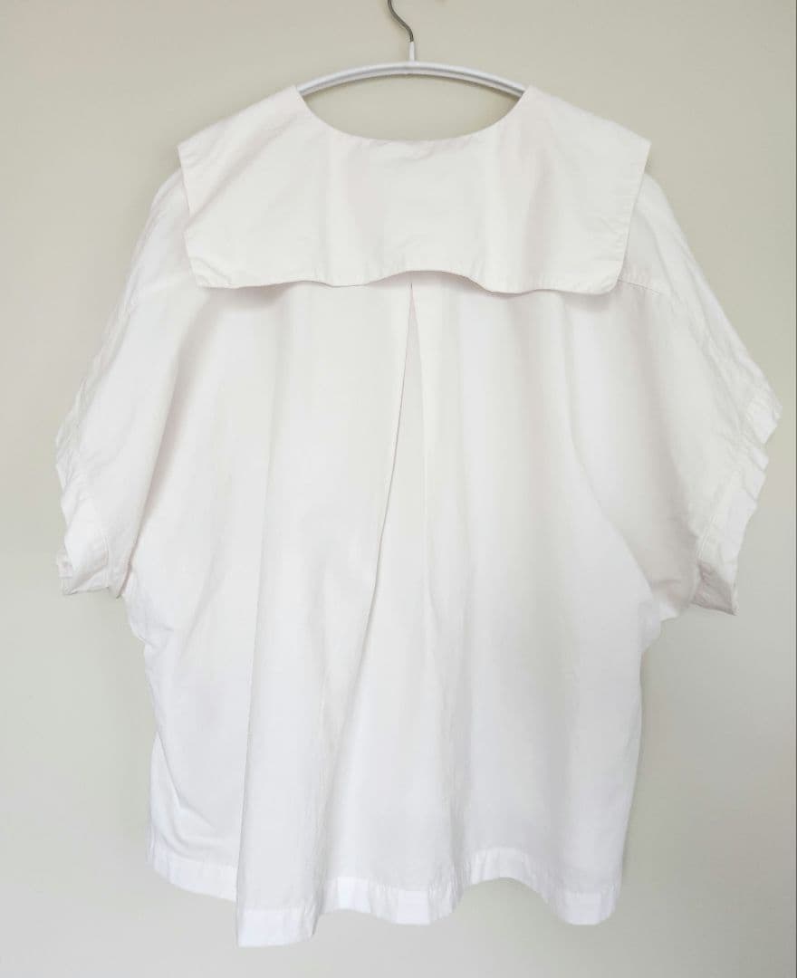 美品　ネストローブ　コットンリネンマイクロウェザーセーラーブラウス　オフシロ