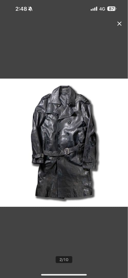 MICHEL  HOMME シワ加工 レザートレンチコート 48 本革