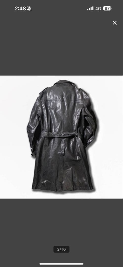 MICHEL  HOMME シワ加工 レザートレンチコート 48 本革