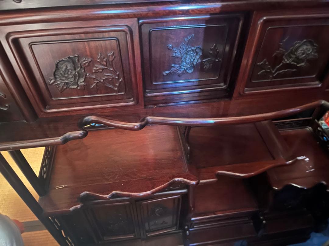 唐木家具 紫檀 茶箪笥 飾り棚 中国骨董 唐草透彫り ビンテージ ヴィンテージ