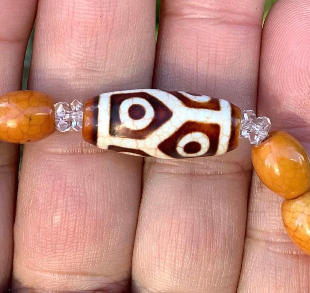 ✳️台湾上肯製　亀甲赤龍紋天珠*赤龍紋天珠玉*奈留島水晶　本物瑪瑙　鑑別書付‼️