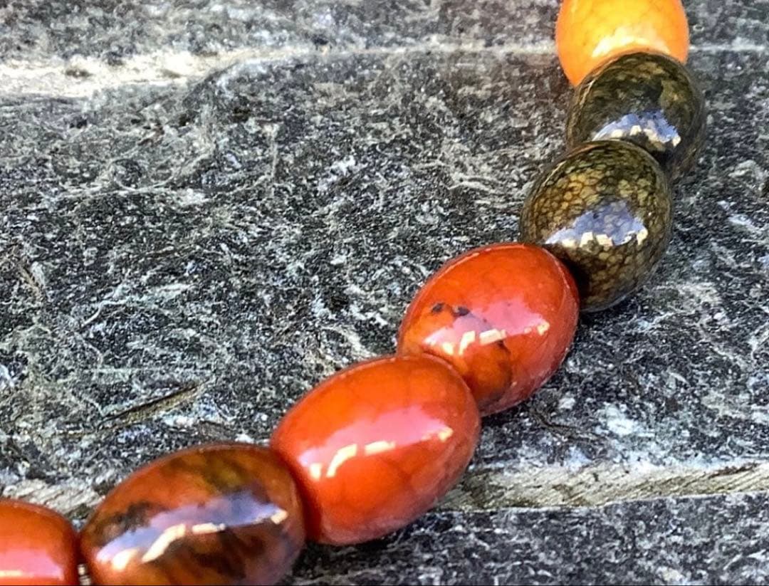 ✳️台湾上肯製　亀甲赤龍紋天珠*赤龍紋天珠玉*奈留島水晶　本物瑪瑙　鑑別書付‼️