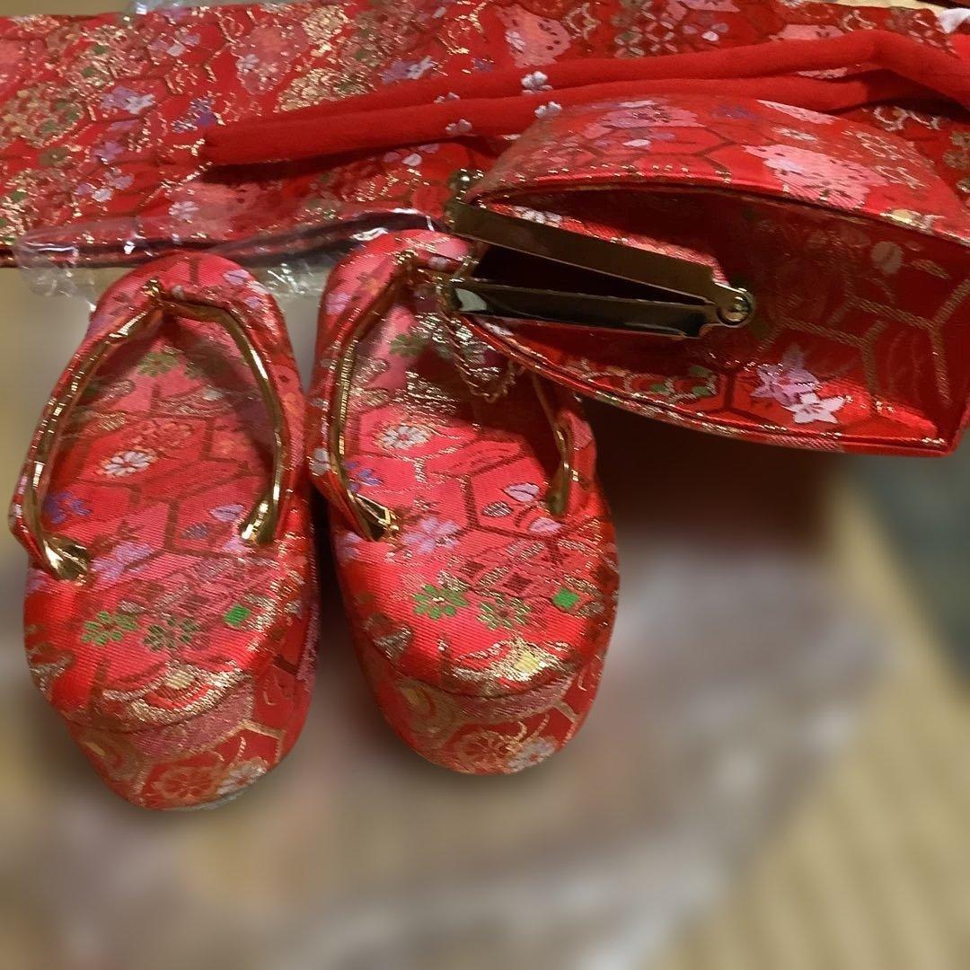 帯幅18、5センチ　草履20、5センチ作り帯筥迫セット七歳七五三