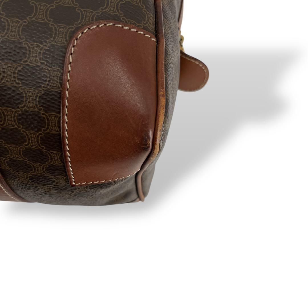 オールド　セリーヌ　マカダム柄　トリオンフ　ミニボストン　PVCレザー　ブラウン