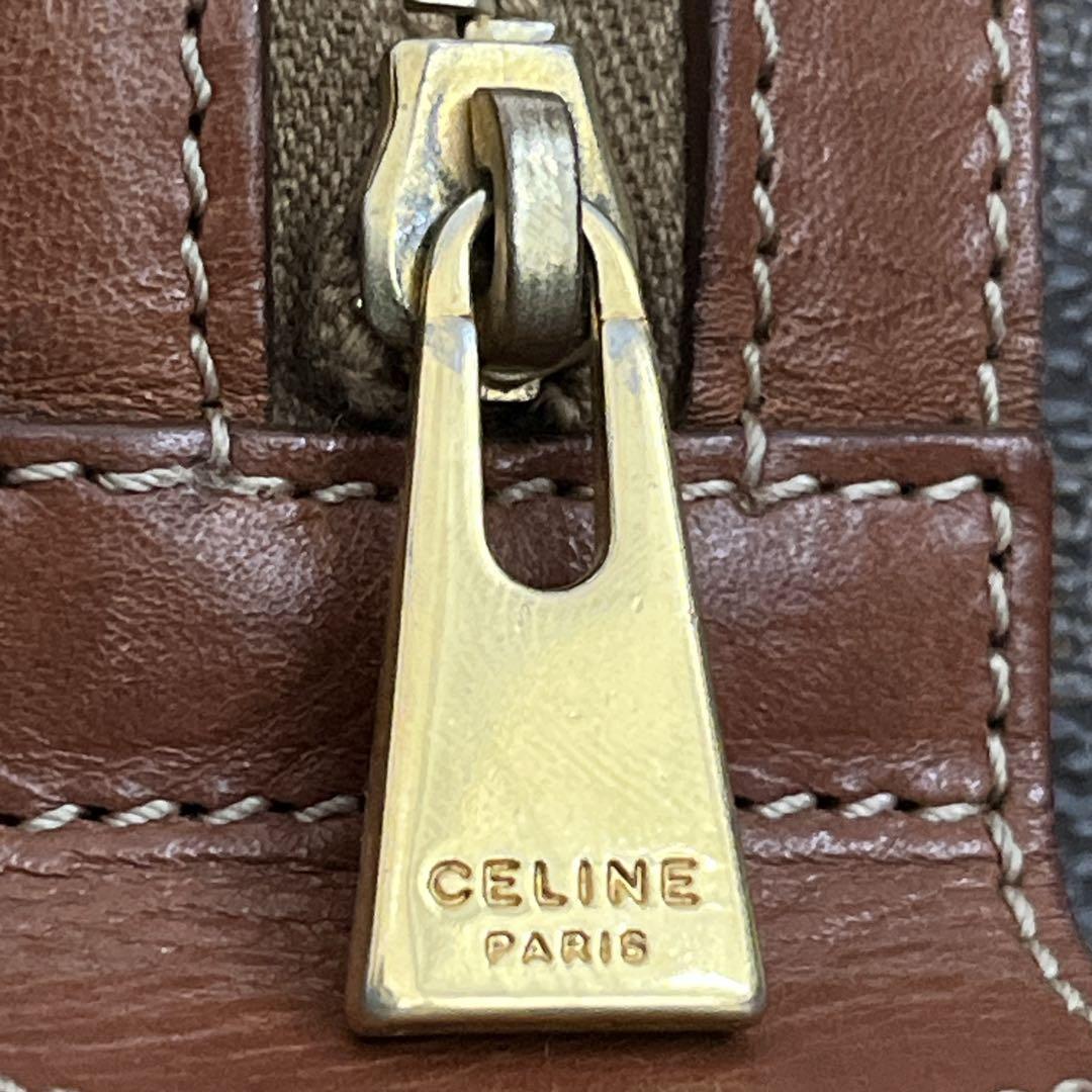 オールド　セリーヌ　マカダム柄　トリオンフ　ミニボストン　PVCレザー　ブラウン