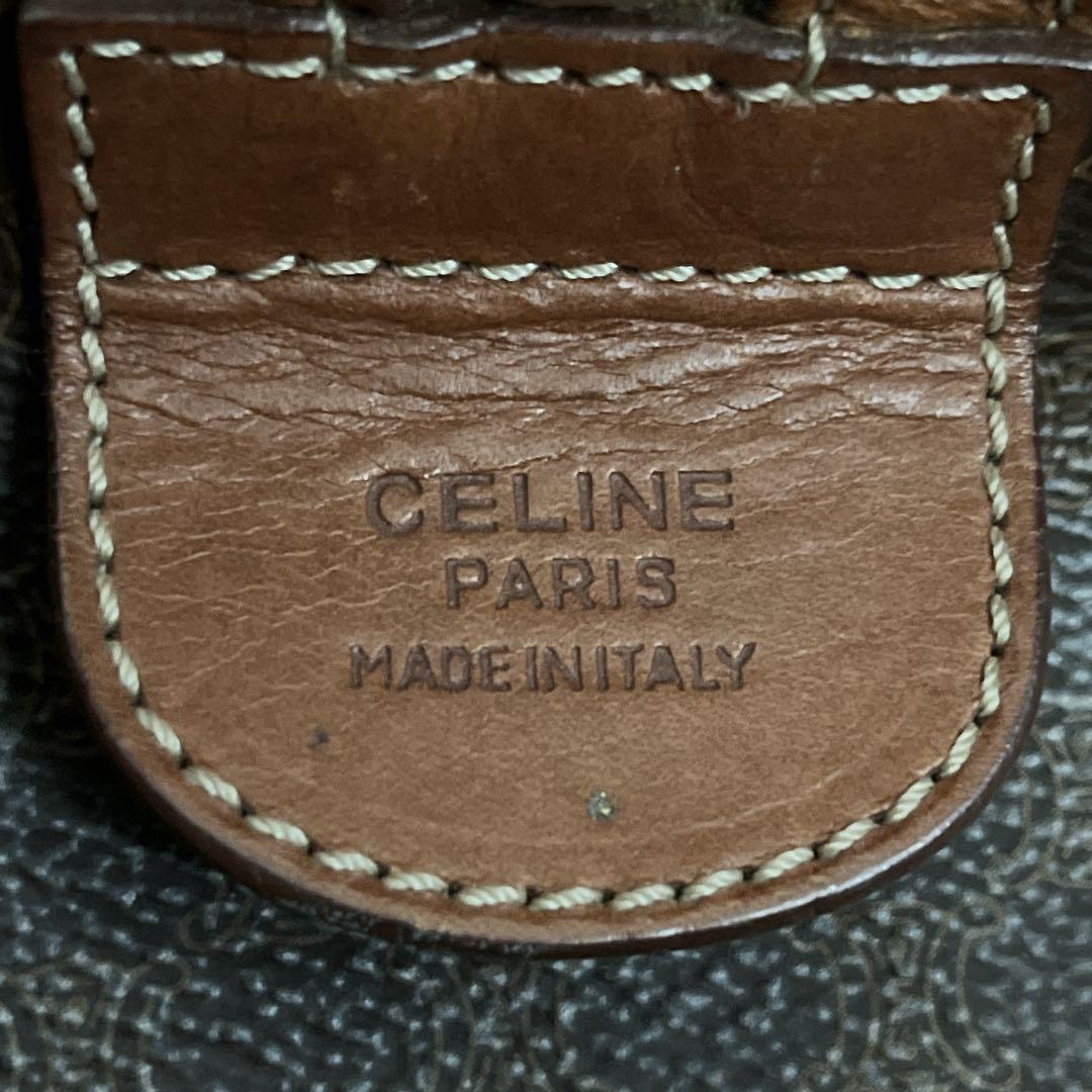 オールド　セリーヌ　マカダム柄　トリオンフ　ミニボストン　PVCレザー　ブラウン