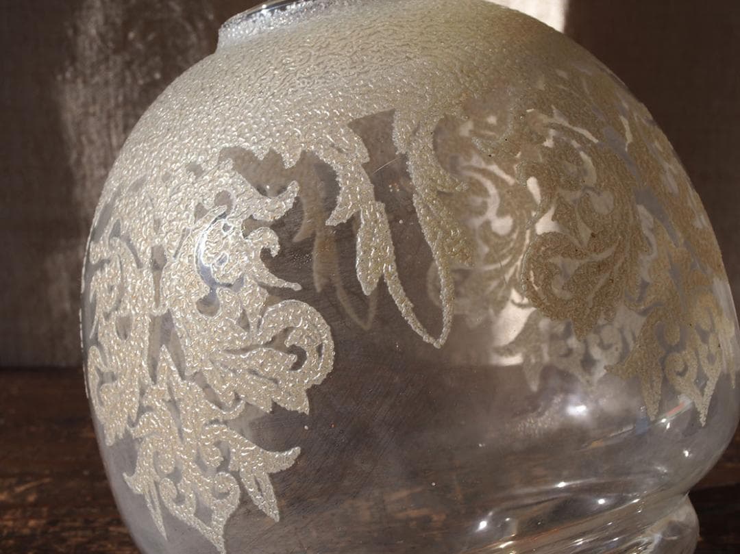 ランプシェード電笠 薄オレンジ クリアーに植物模様 ミッドセンチュリー/K402