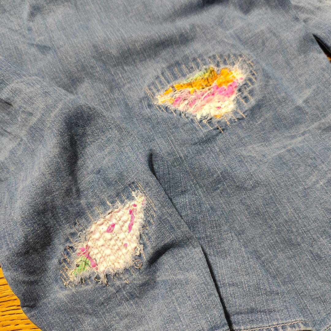 希少 old STUSSY ダメージリペア加工 デニムシャツ 金タグ