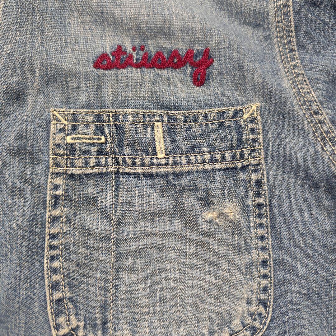 希少 old STUSSY ダメージリペア加工 デニムシャツ 金タグ