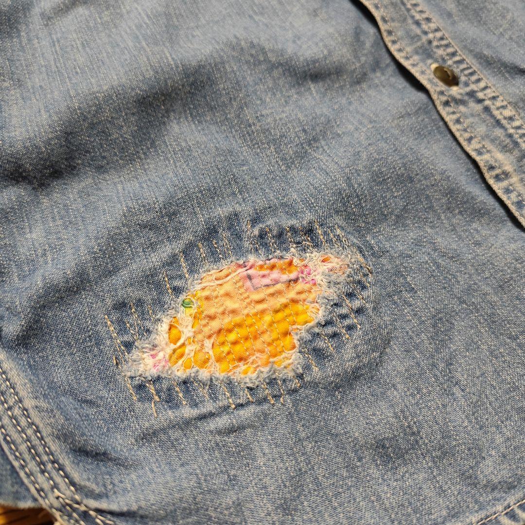 希少 old STUSSY ダメージリペア加工 デニムシャツ 金タグ