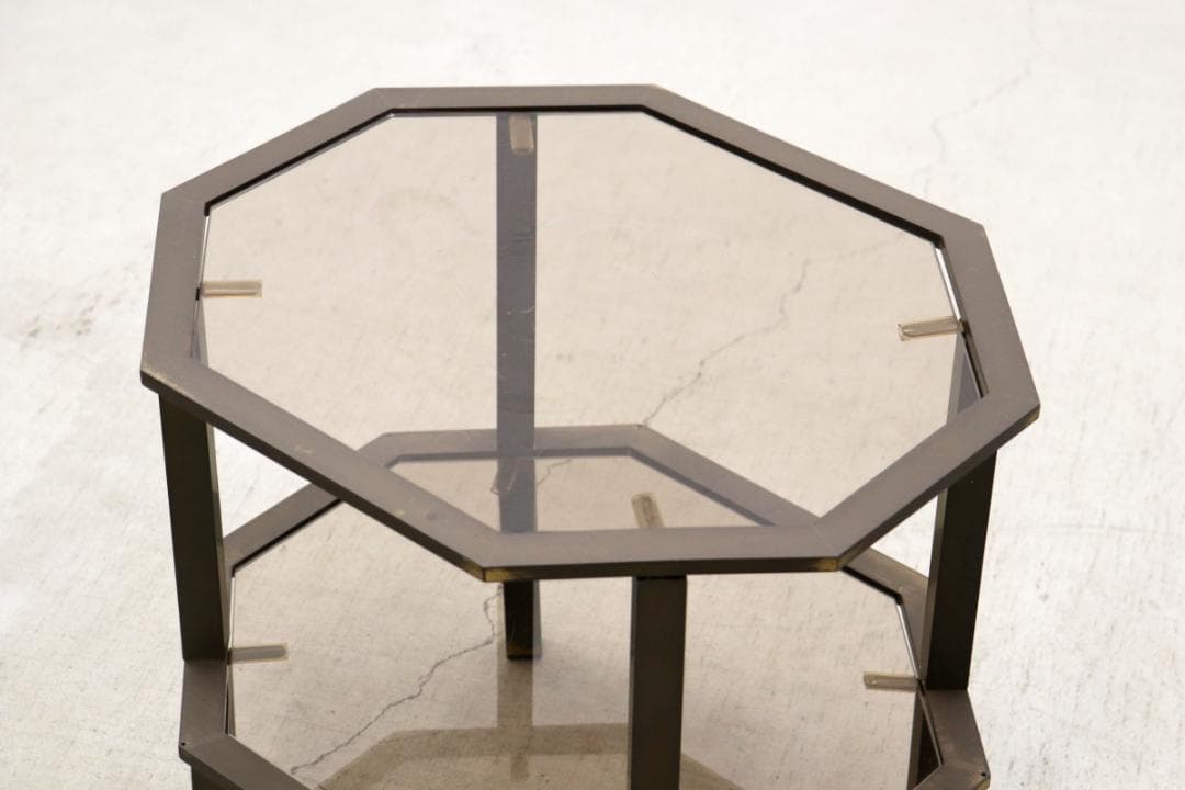 ヴィンテージ クラシカル オクタゴン アイアン ガラス サイドテーブル 花台