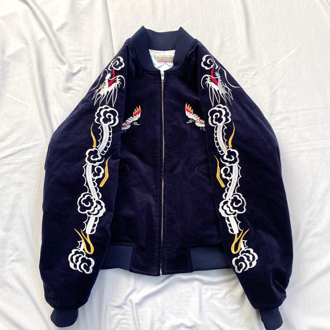 hyo-hyo スーベニアジャケット　スカジャン　ベルベット　ネイビー　刺繍