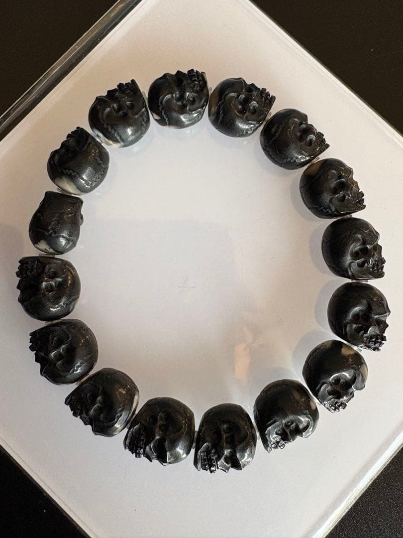 ✡️ 髑髏　魔・邪気除け ❗️ 希少　すごいパワー❤️ ゴビ瑪瑙　ブレスレット　黒瑪瑙