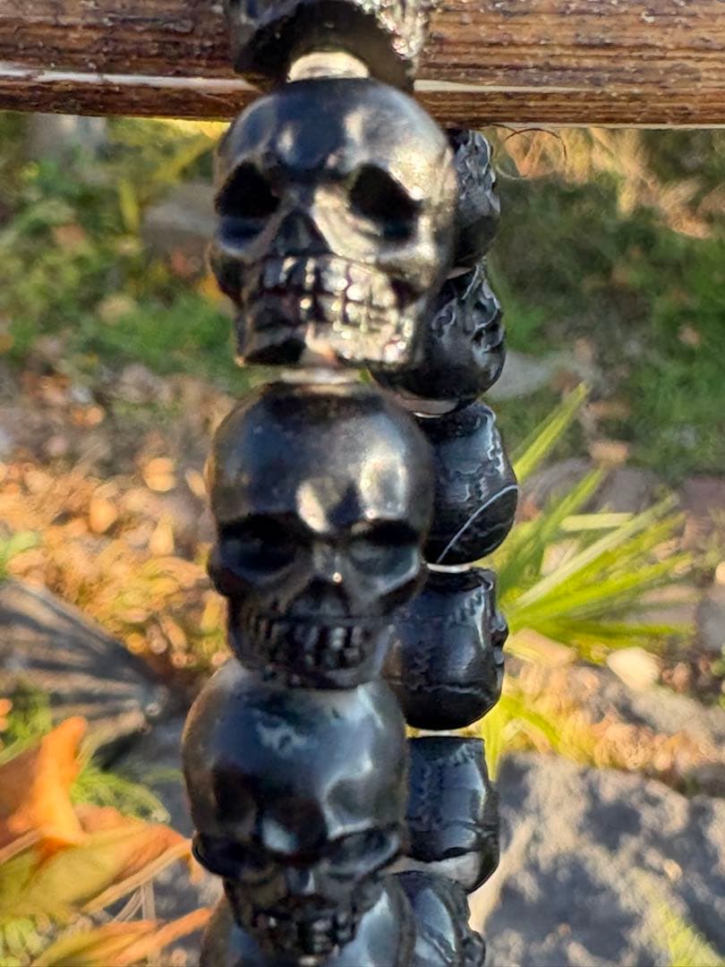 ✡️ 髑髏　魔・邪気除け ❗️ 希少　すごいパワー❤️ ゴビ瑪瑙　ブレスレット　黒瑪瑙