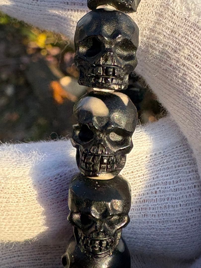 ✡️ 髑髏　魔・邪気除け ❗️ 希少　すごいパワー❤️ ゴビ瑪瑙　ブレスレット　黒瑪瑙