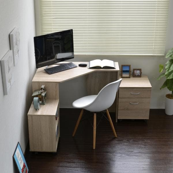 【新品送料無料】パソコンデスク コーナー ハイタイプ デスクセット オーク 北欧