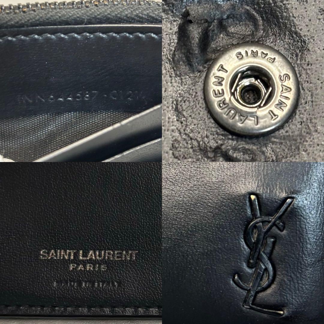 極美品✨サンローラン 二つ折り財布 ラウンドジップ カサンドラ ブラックロゴ 黒