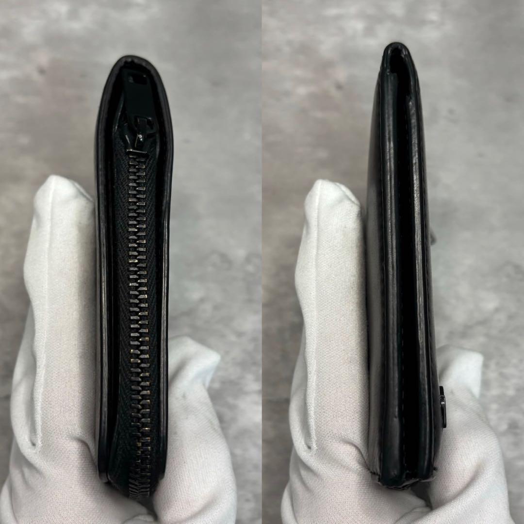極美品✨サンローラン 二つ折り財布 ラウンドジップ カサンドラ ブラックロゴ 黒