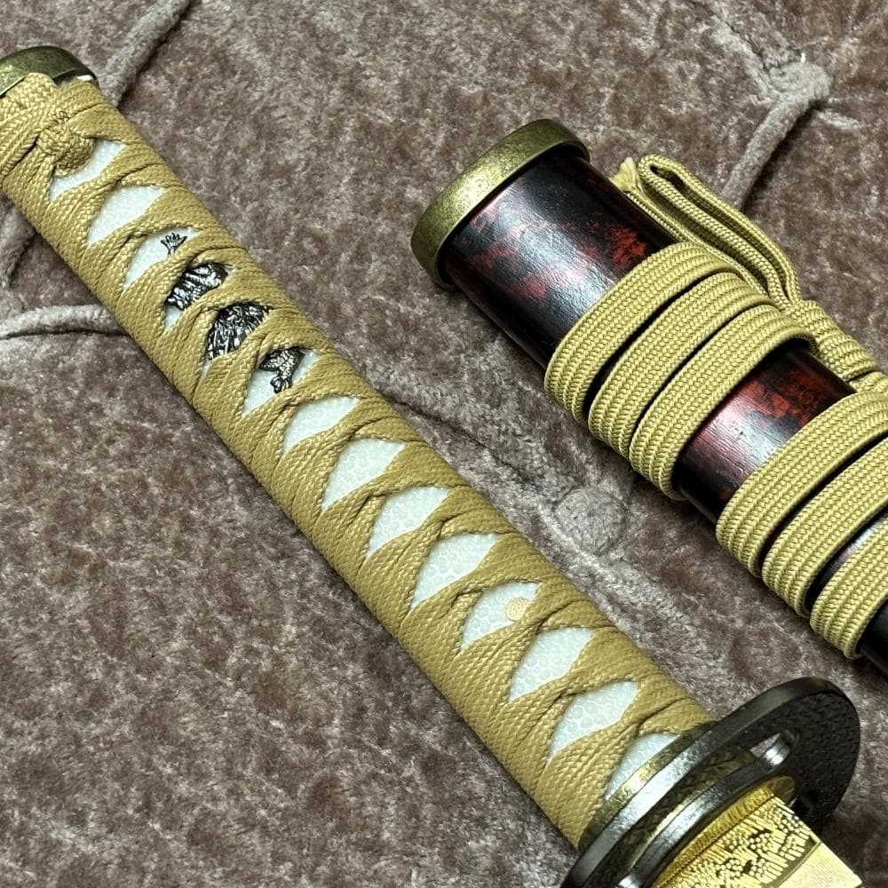 模造刀剣 逆刃刀 大刀 茶糸仕様 雲龍鞘 黒朱乱れ塗り鞘 木製鞘 るろうに剣心