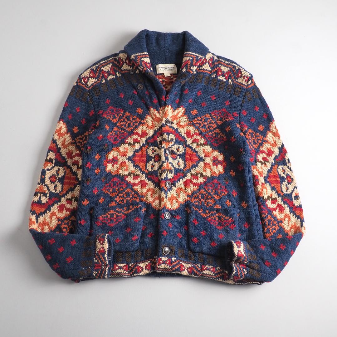 ラルフローレン　カーディガン　ショールカラー　肉厚　ネイティブ柄　美品
