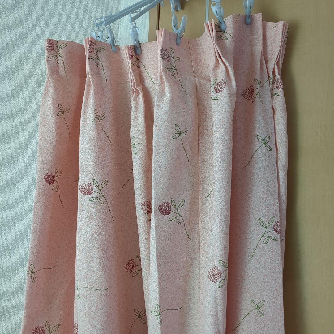 オーダーカーテン240cm✕120cm✕2枚ドレープカーテンピンク花柄　高品質