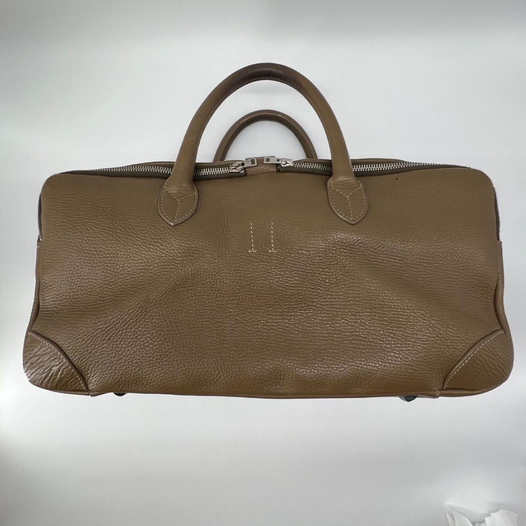 13368ゴールデングース エキパージュシボ革 レザー ボストンバッグ刺繍カーキ