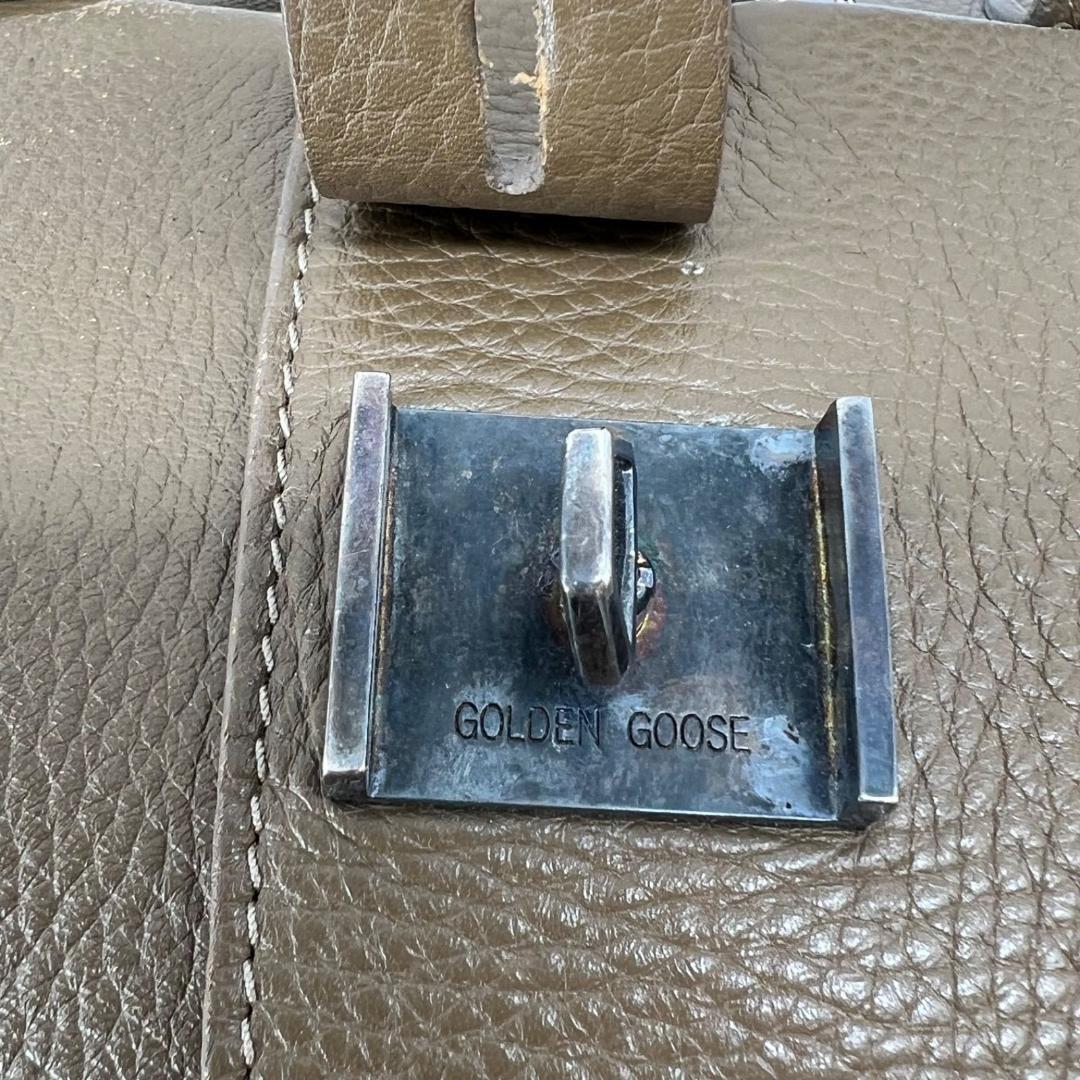 13368ゴールデングース エキパージュシボ革 レザー ボストンバッグ刺繍カーキ