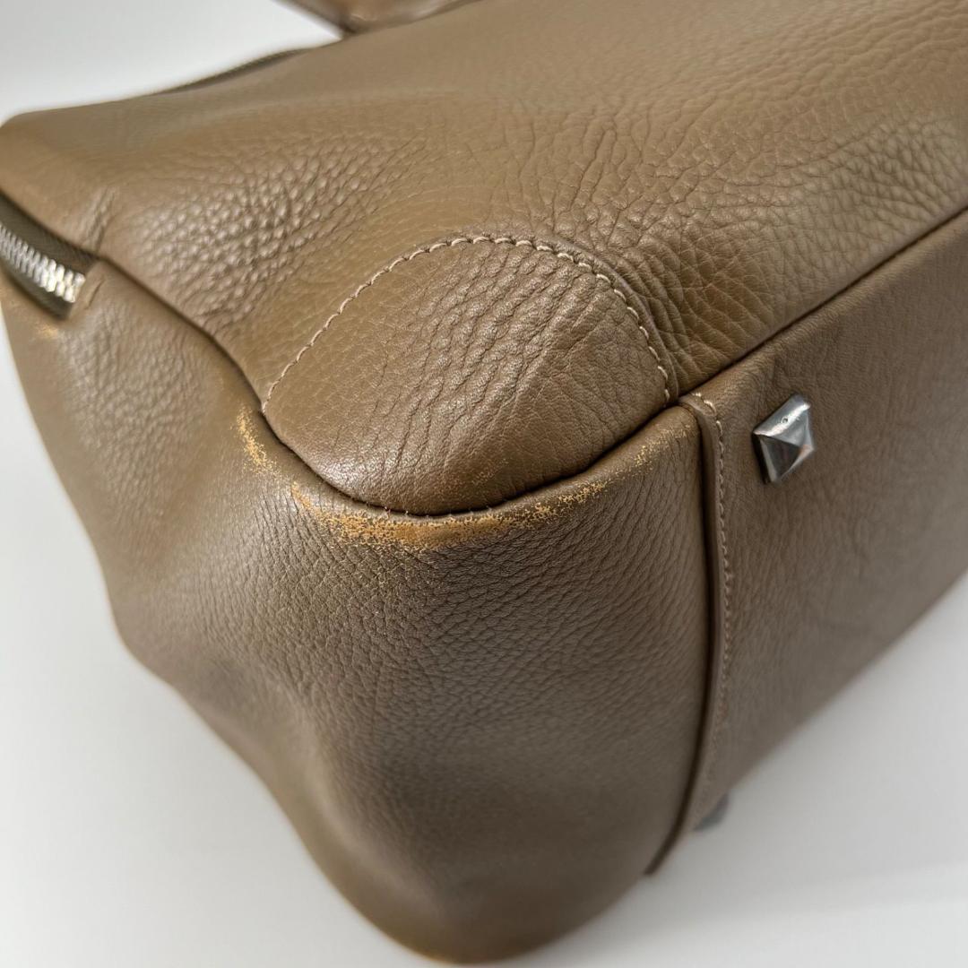 13368ゴールデングース エキパージュシボ革 レザー ボストンバッグ刺繍カーキ