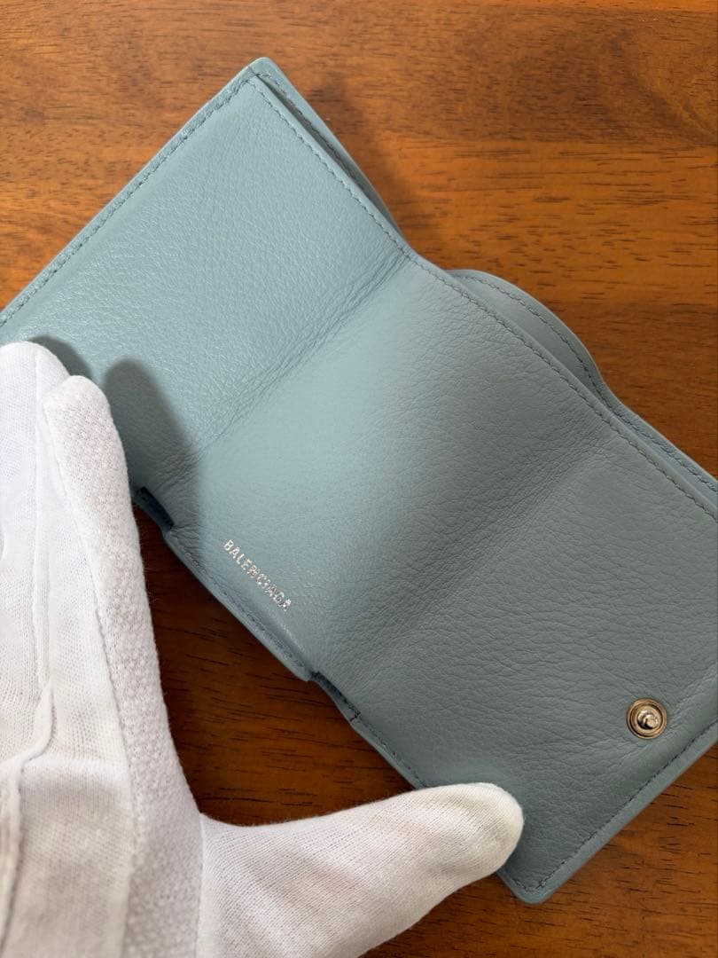 BALENCIAGA ペーパーミニウォレット　三つ折りミニ財布　ブルーグレー