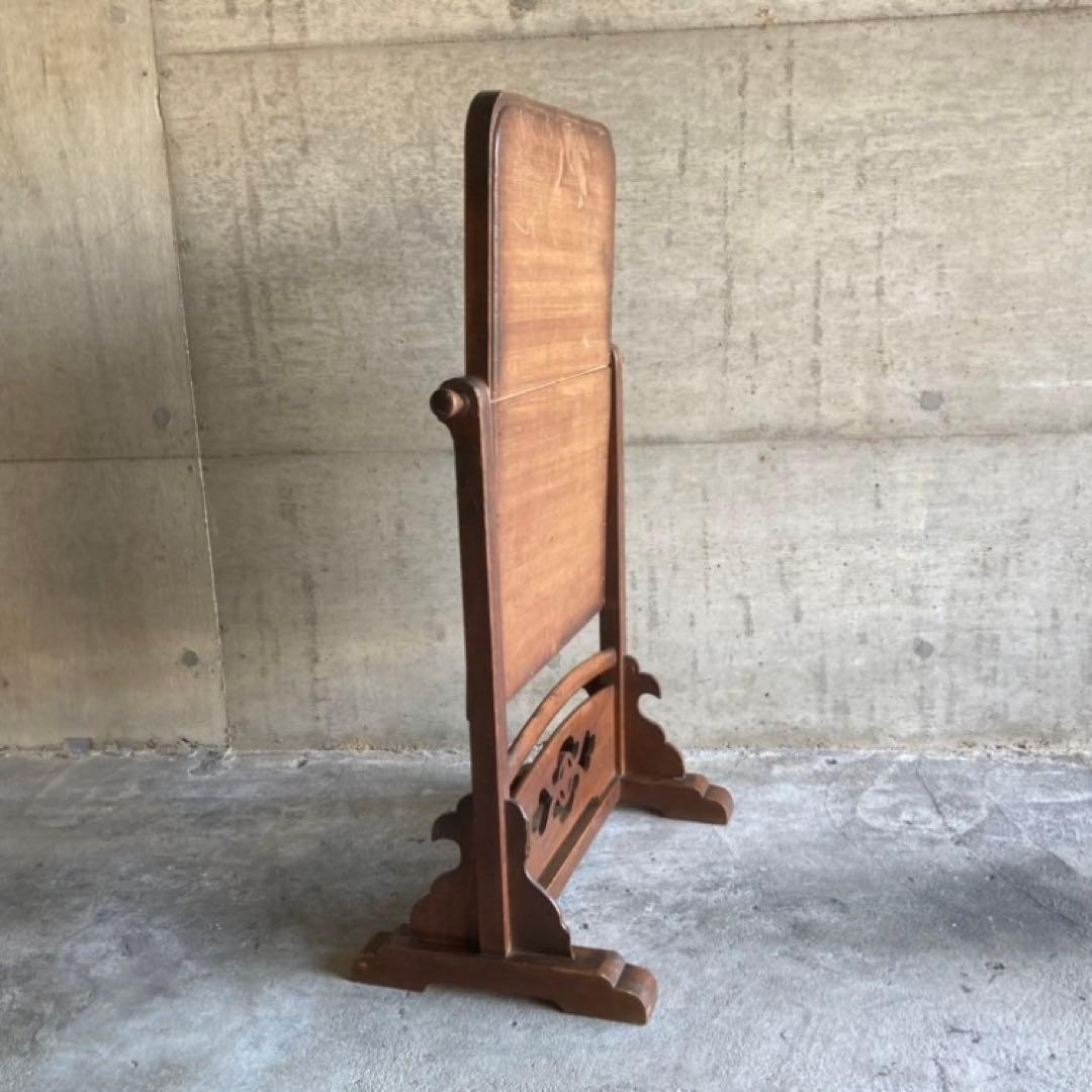 古い鏡台 姿見 ドレッサー スタンド 木製 欅 透かし彫り レトロ アンティーク