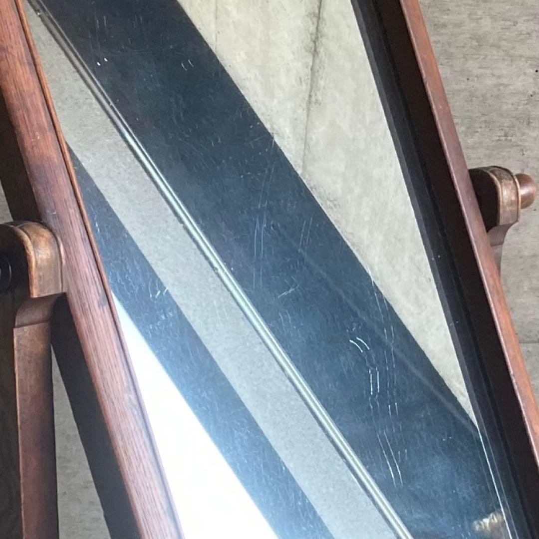 古い鏡台 姿見 ドレッサー スタンド 木製 欅 透かし彫り レトロ アンティーク