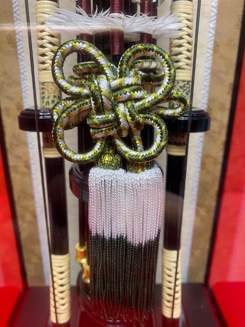 寿々登作　破魔弓　ガラスケース・水鳥鴨羽根・間口約２７×奥行約２４×高さ約６４㎝