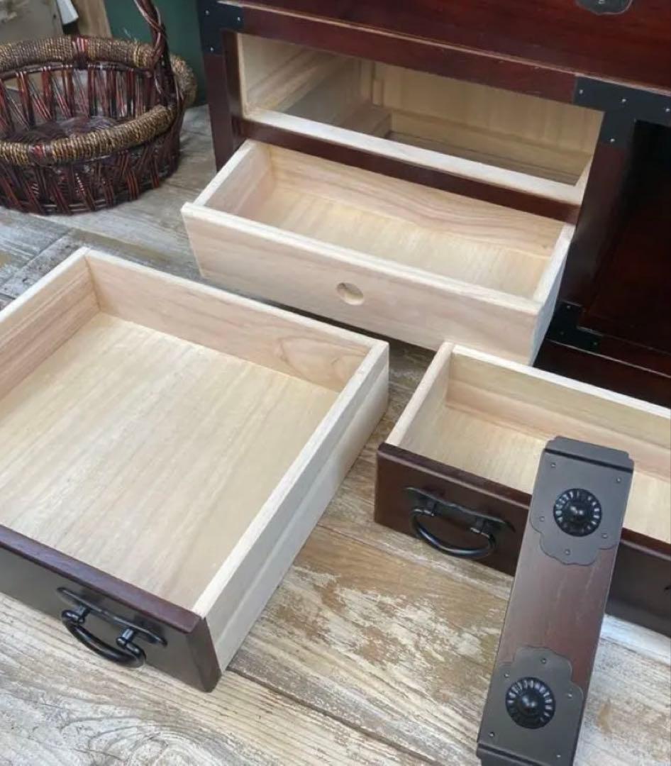 訳あり品！【138】民芸家具からくり車箪笥L木製桐材天然無垢飾り棚収納チェスト