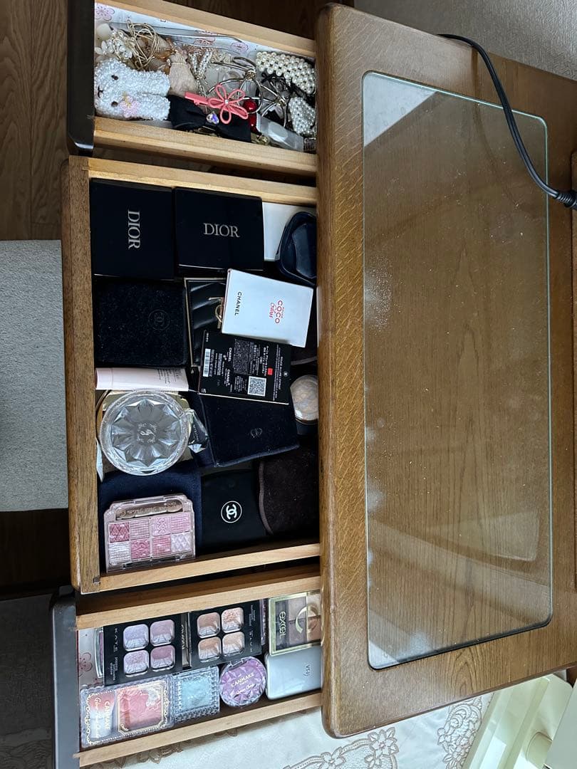 【みー】木製ドレッサー オーバルミラー付きコンセント付き　セット