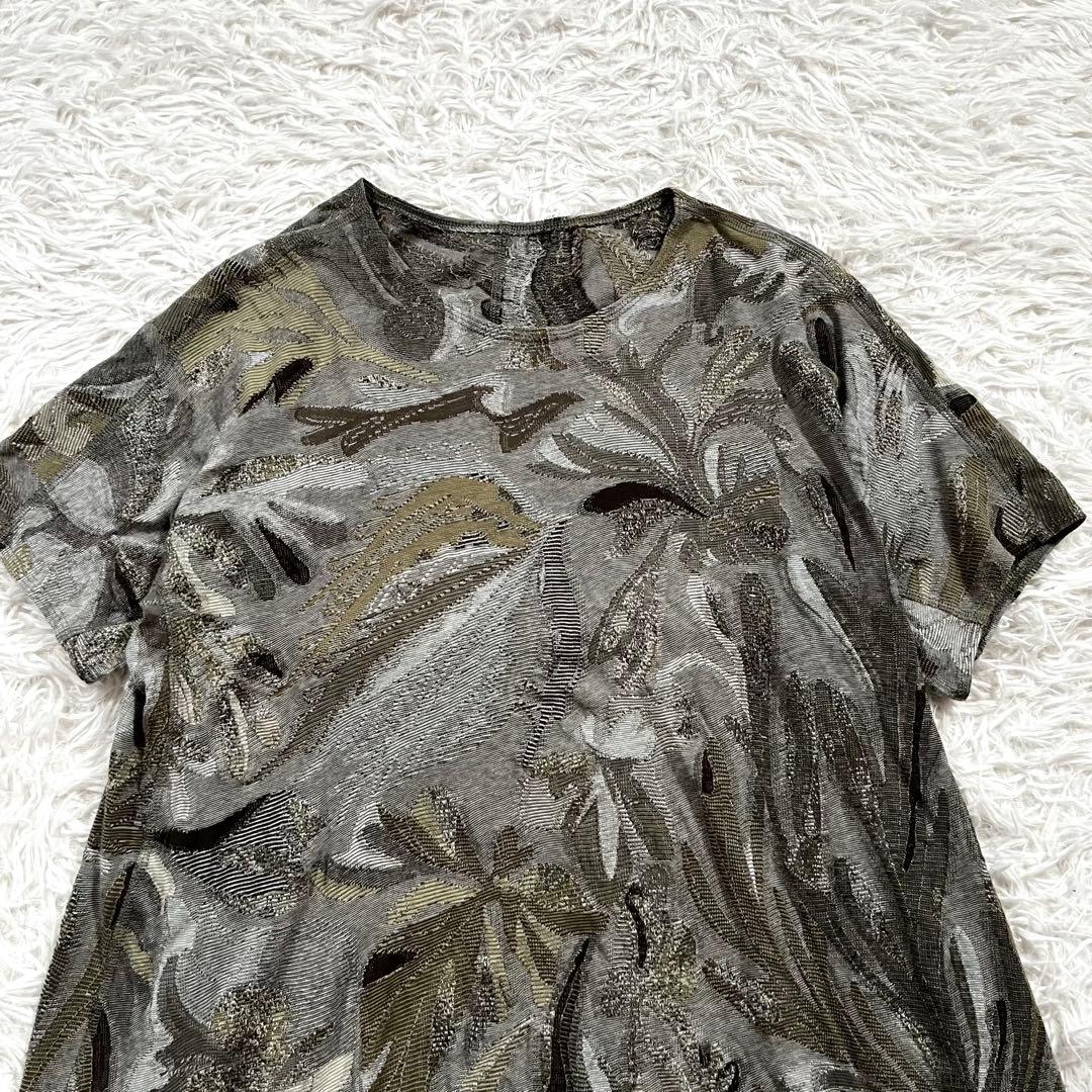 美品✨ババグーリ ボタニカル柄　ジャガード　ワンピース 半袖　ライトグレー