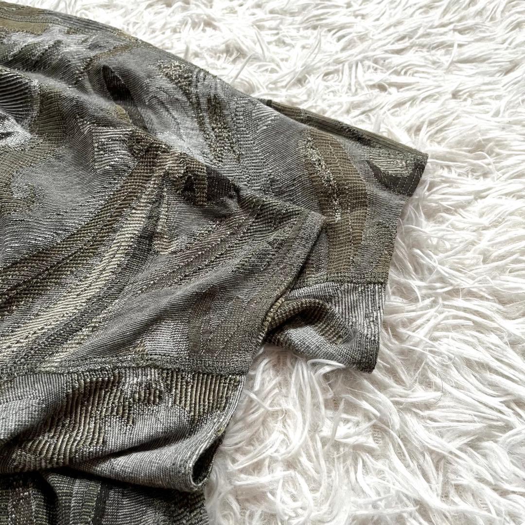 美品✨ババグーリ ボタニカル柄　ジャガード　ワンピース 半袖　ライトグレー