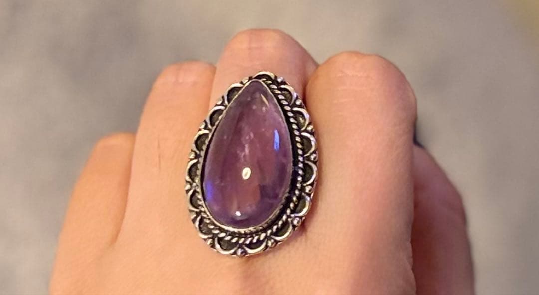 アッシュペーフランス ヴィンテージアメジスト ペアシェイプストーンリング 15号