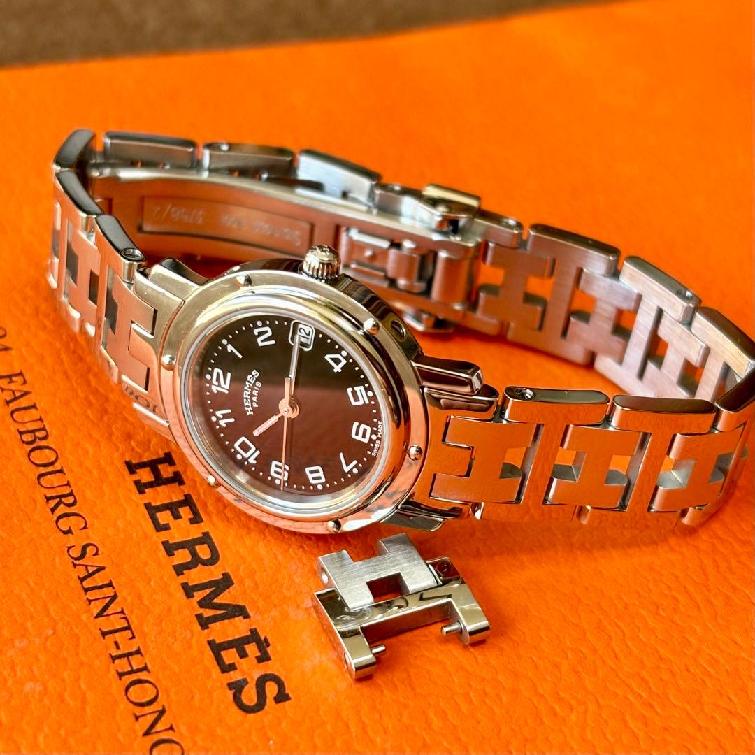 【HERMES】✨極美品✨ クリッパー レディース 腕時計 ブラック文字盤