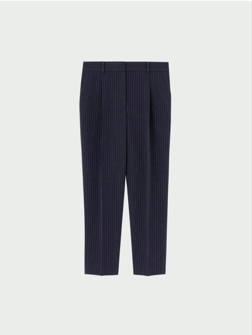 2点セット　ネイビー ストライプ ノーカラージャケットL　テーパードパンツXL