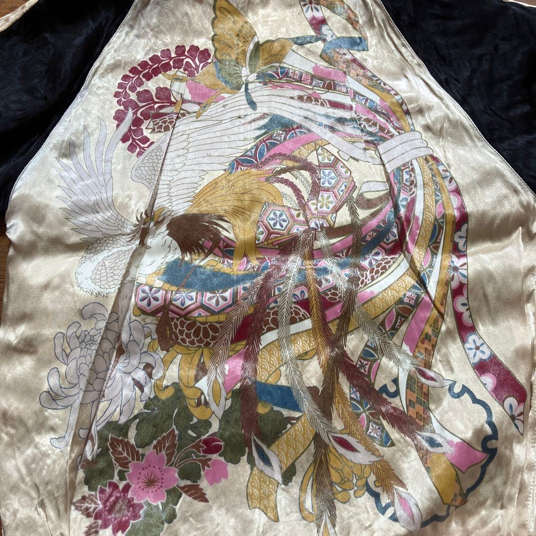 雅結　スカジャン　リバーシブル　レーヨン　刺繍　プリント　和柄　鳳凰　蝶　燕　蛙