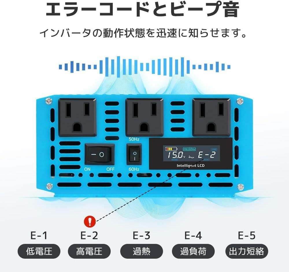 1500W インバーター 12V 100Ah リン酸鉄リチウムイオンバッテリー