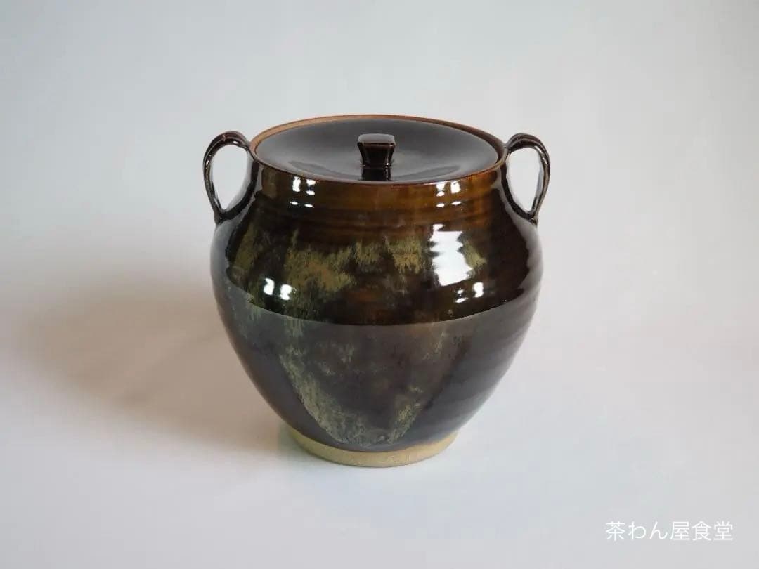 裏千家14世淡々斎宗室御書付『膳所焼笹耳水指』陽炎園岩崎健三造（共箱）