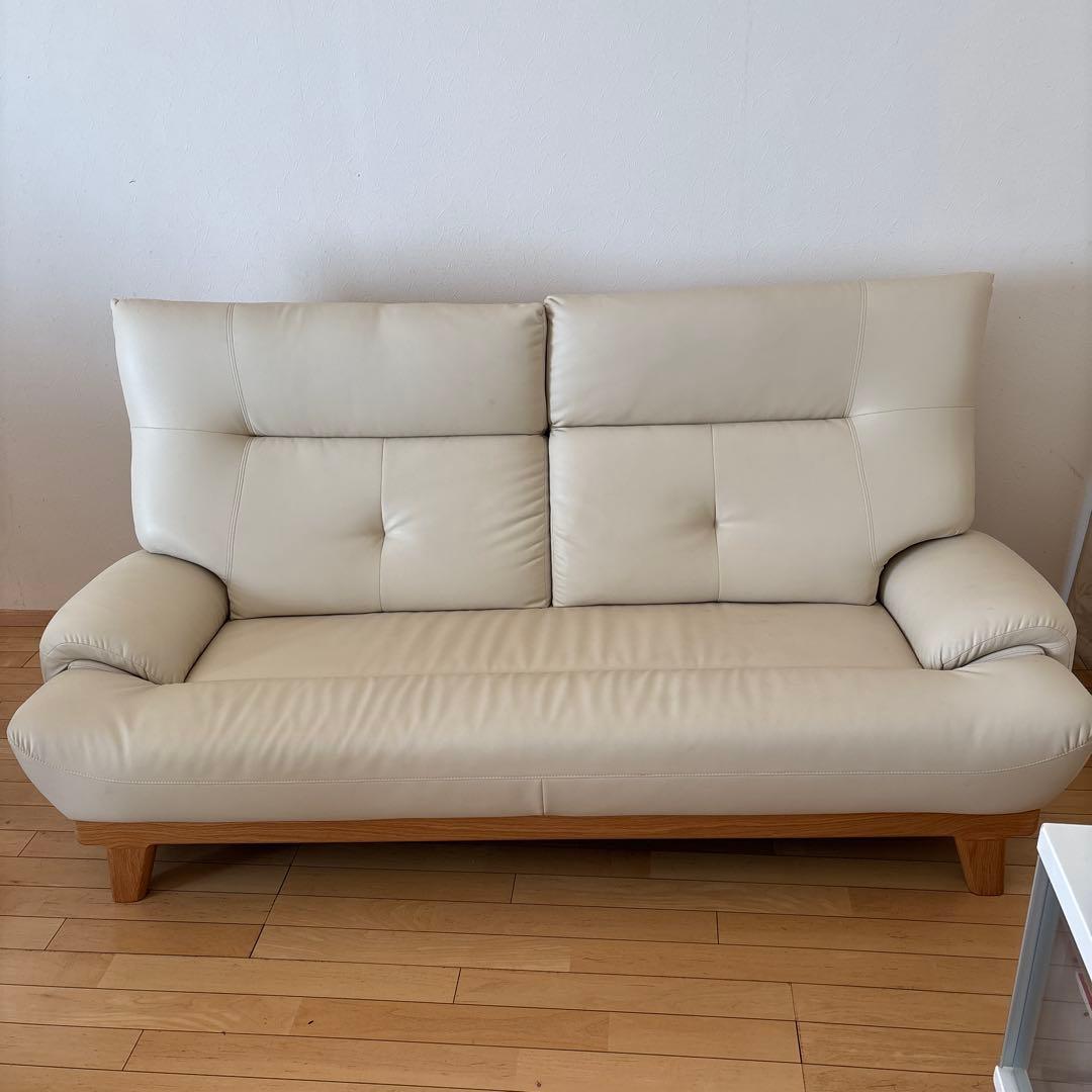 アイボリー 合成皮革 ソファ